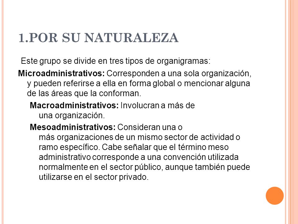 1.POR SU NATURALEZA Este grupo se divide en tres tipos de organigramas:
