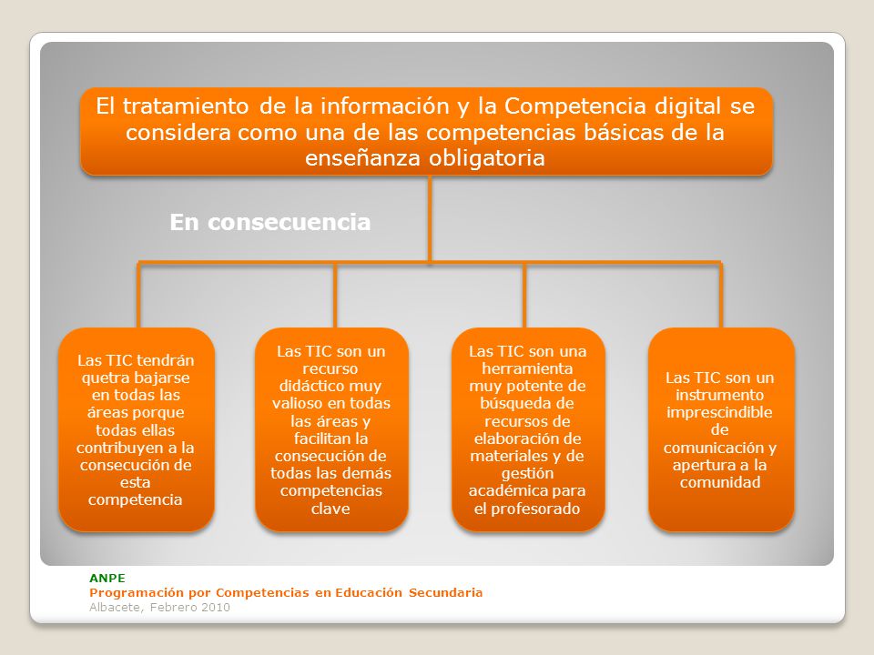 El tratamiento de la información y la Competencia digital se considera como una de las competencias básicas de la enseñanza obligatoria