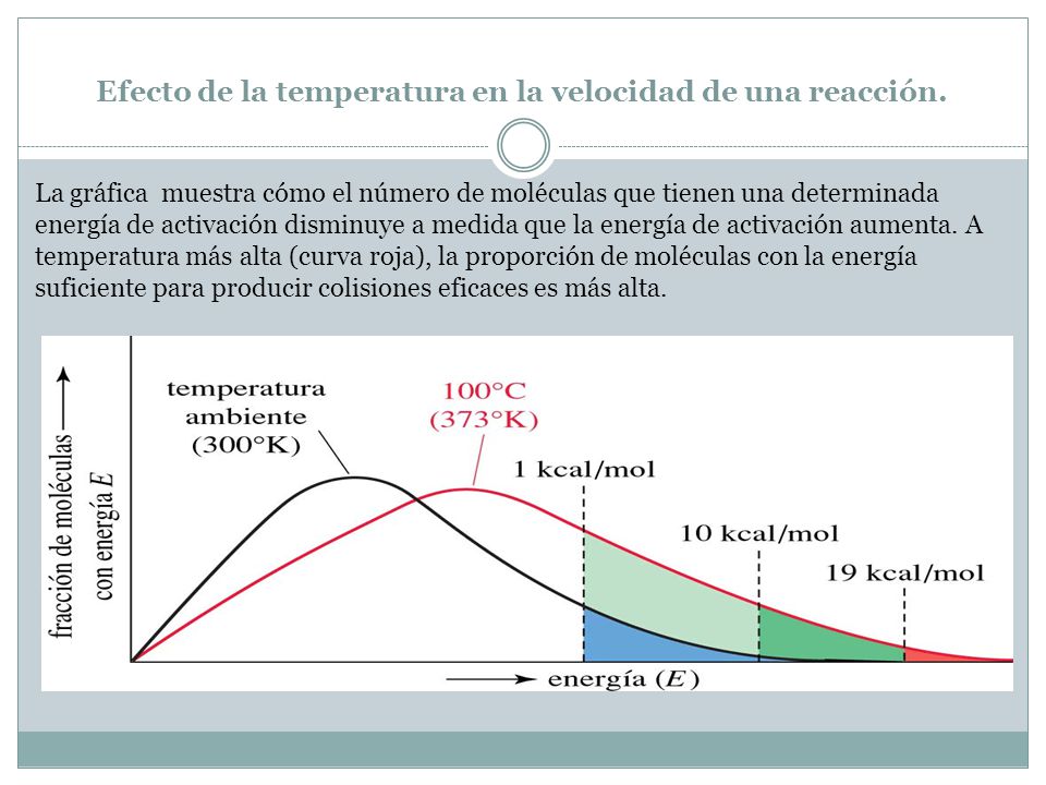 Efecto de la temperatura en la velocidad de una reacción.