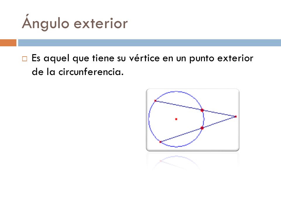 Ángulo exterior Es aquel que tiene su vértice en un punto exterior de la circunferencia.