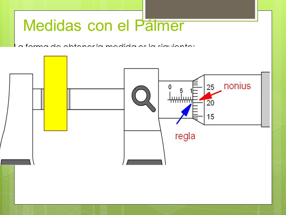 Medidas con el Pálmer La forma de obtener la medida es la siguiente: