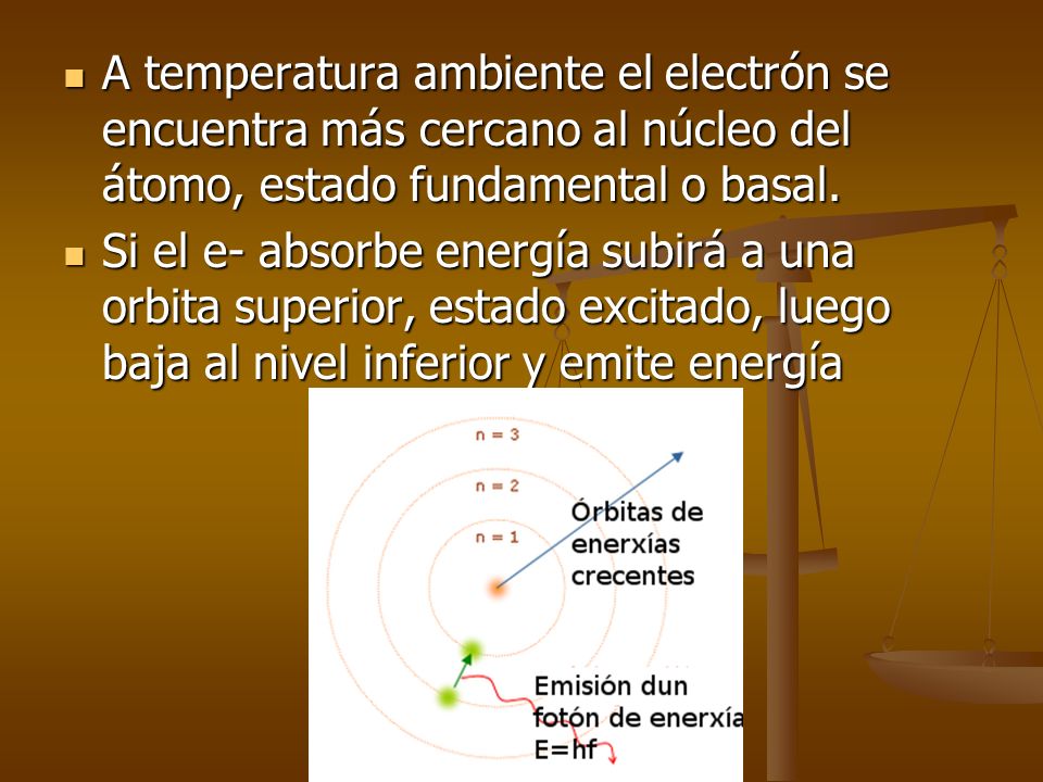 A temperatura ambiente el electrón se encuentra más cercano al núcleo del átomo, estado fundamental o basal.
