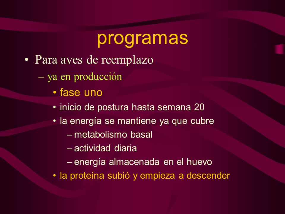 programas Para aves de reemplazo ya en producción fase uno