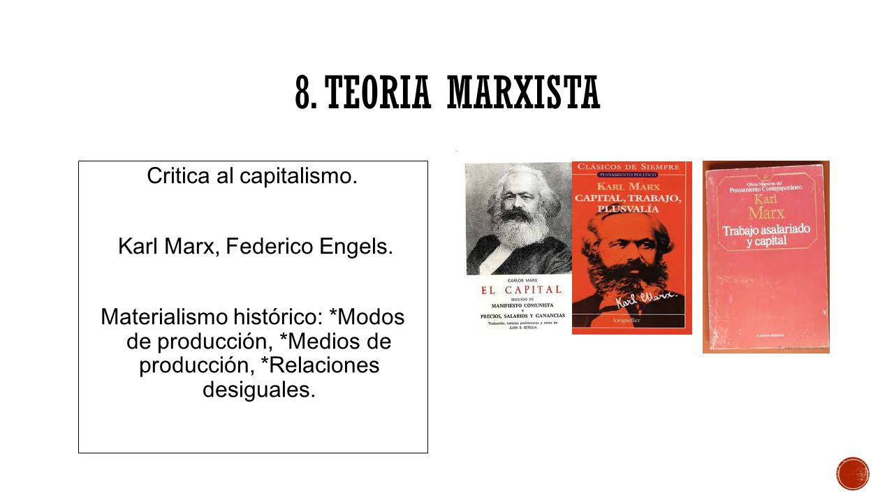 8. TEORIA MARXISTA Critica al capitalismo. Karl Marx, Federico Engels.