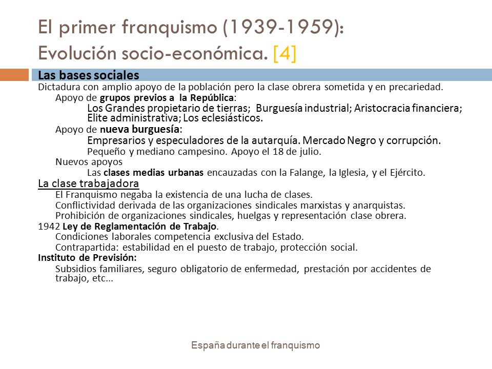 El primer franquismo ( ): Evolución socio-económica. [4]