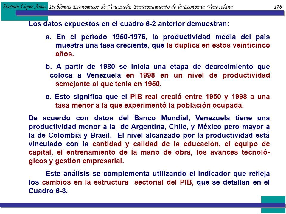 Los datos expuestos en el cuadro 6-2 anterior demuestran: