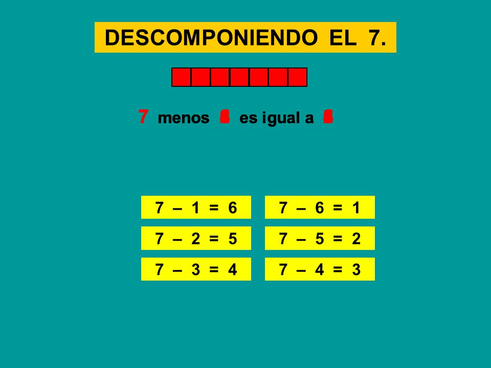DESCOMPONIENDO EL 7. 7 menos 3 es igual a 4 7 menos 5 es igual a 2
