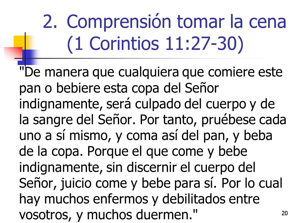 Comprensión tomar la cena (1 Corintios 11:27-30)