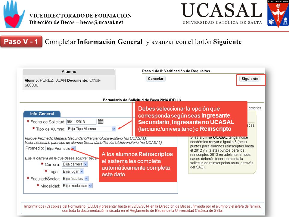 Completar Información General y avanzar con el botón Siguiente