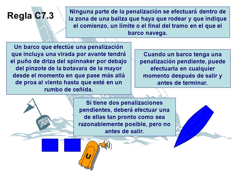 Ninguna parte de la penalización se efectuará dentro de la zona de una baliza que haya que rodear y que indique el comienzo, un límite o el final del tramo en el que el barco navega.