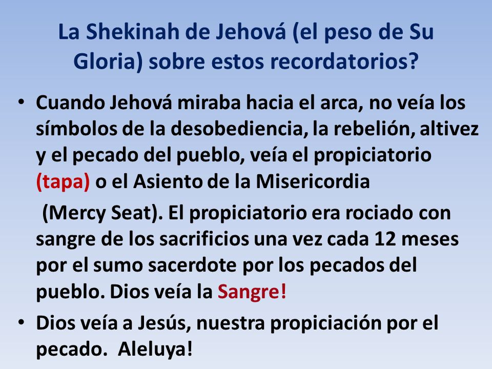 La Shekinah de Jehová (el peso de Su Gloria) sobre estos recordatorios