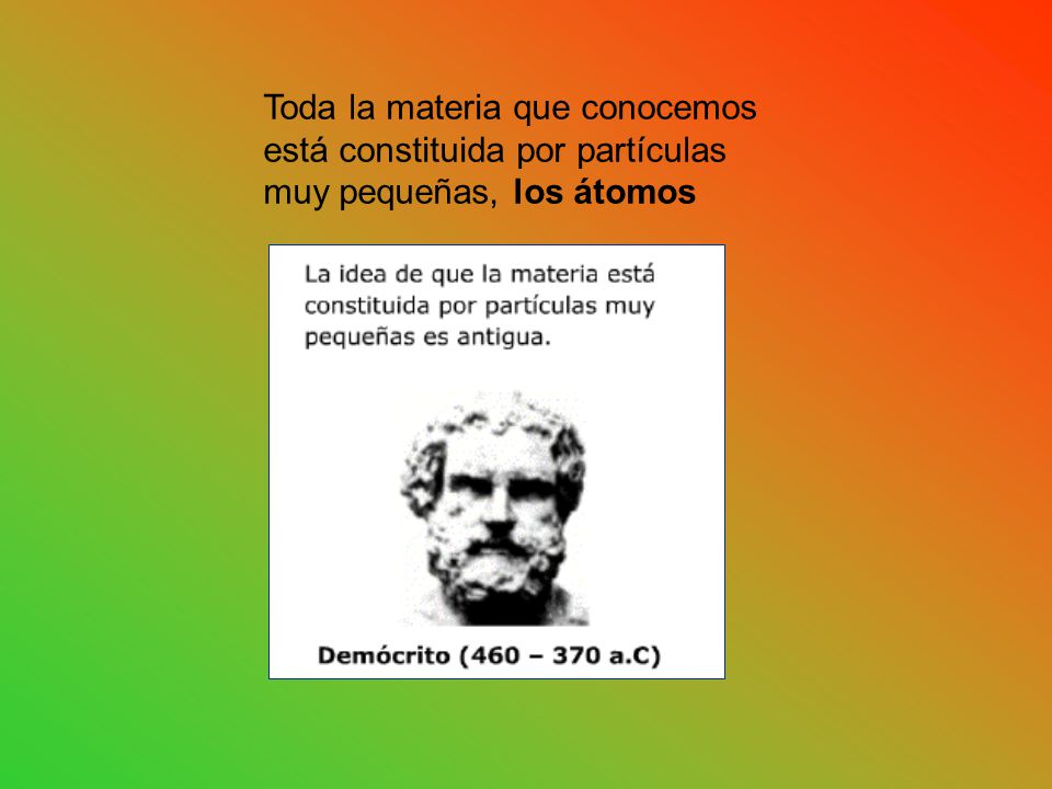 Toda la materia que conocemos está constituida por partículas muy pequeñas, los átomos