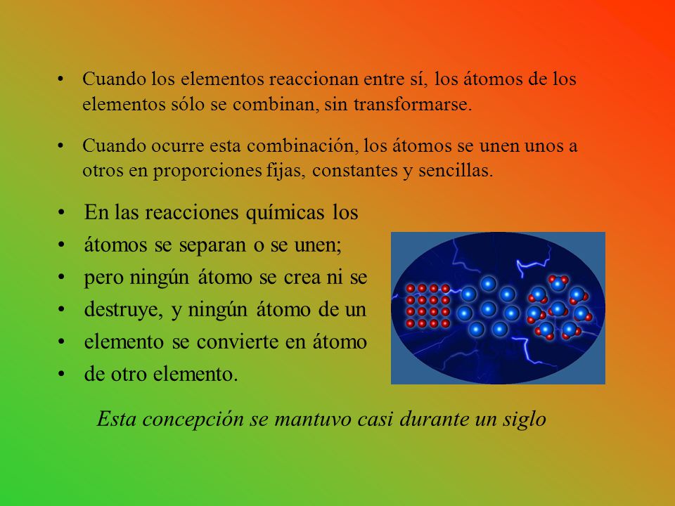 En las reacciones químicas los átomos se separan o se unen;