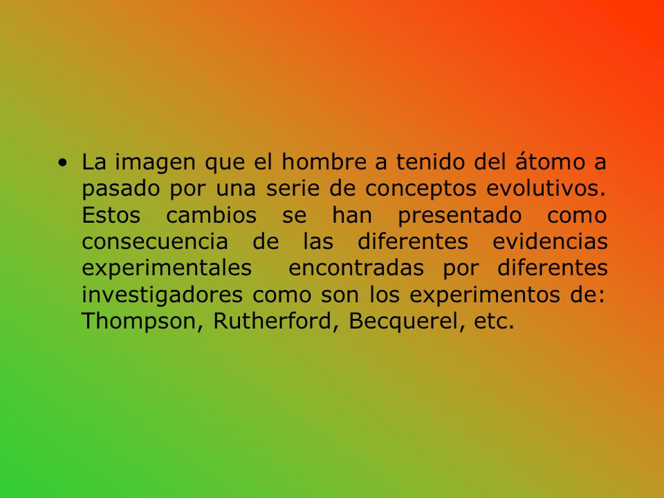La imagen que el hombre a tenido del átomo a pasado por una serie de conceptos evolutivos.