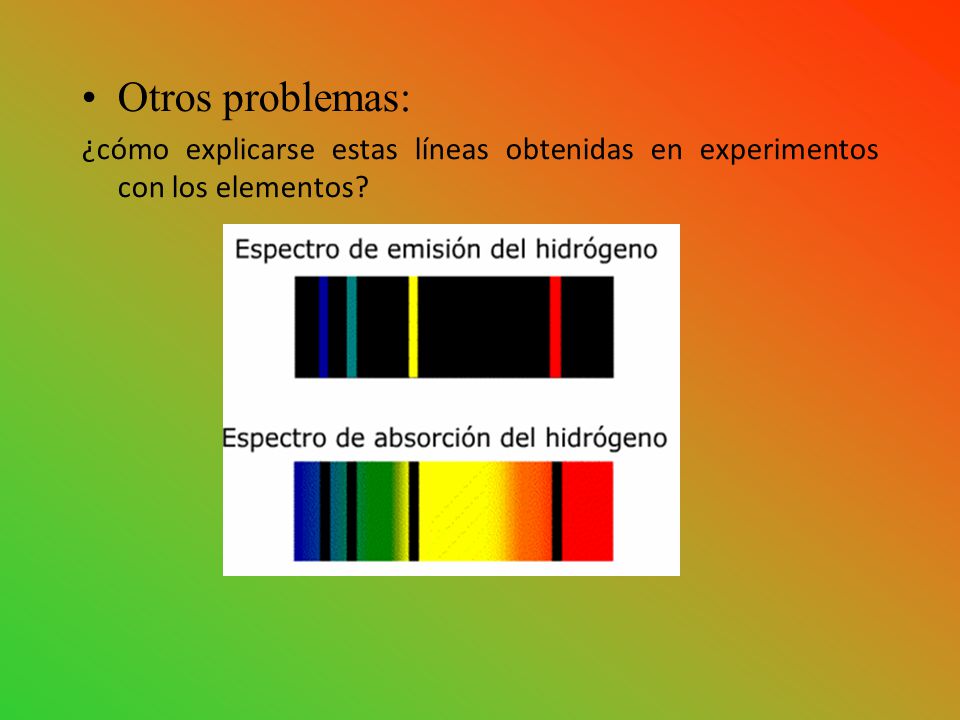 Otros problemas: ¿cómo explicarse estas líneas obtenidas en experimentos con los elementos