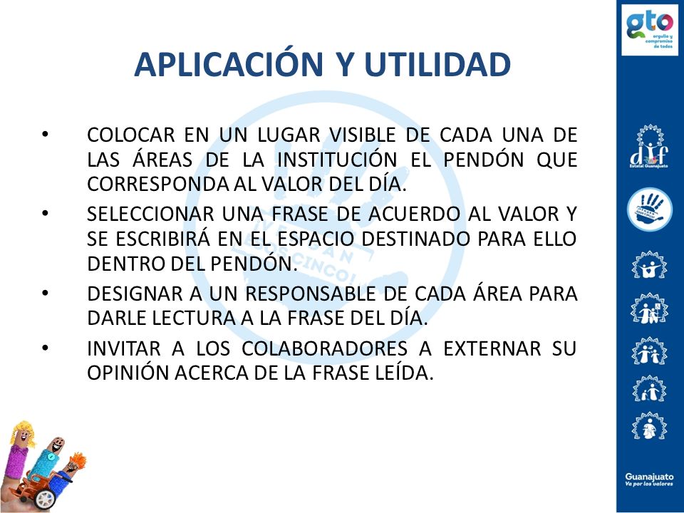 APLICACIÓN Y UTILIDAD COLOCAR EN UN LUGAR VISIBLE DE CADA UNA DE LAS ÁREAS DE LA INSTITUCIÓN EL PENDÓN QUE CORRESPONDA AL VALOR DEL DÍA.