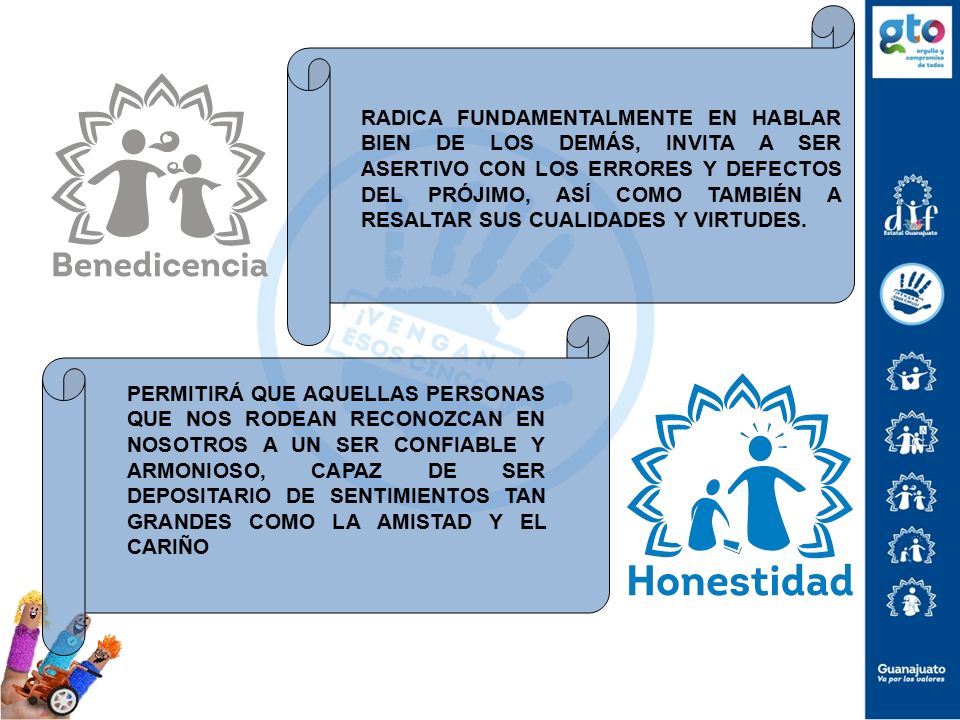 RADICA FUNDAMENTALMENTE EN HABLAR BIEN DE LOS DEMÁS, INVITA A SER ASERTIVO CON LOS ERRORES Y DEFECTOS DEL PRÓJIMO, ASÍ COMO TAMBIÉN A RESALTAR SUS CUALIDADES Y VIRTUDES.