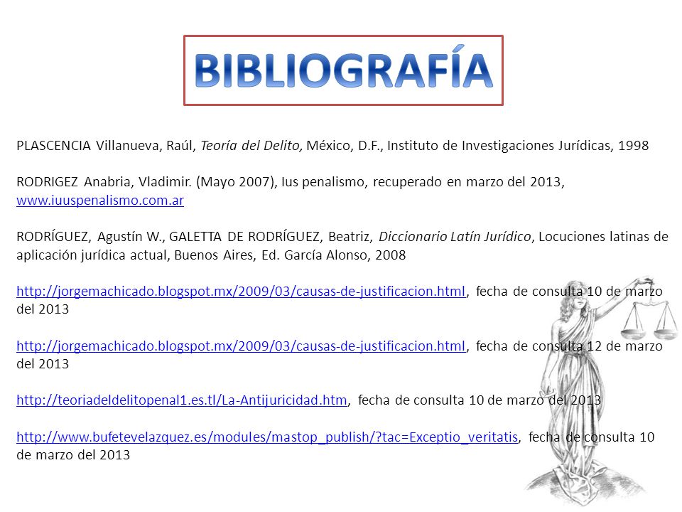 BIBLIOGRAFÍA PLASCENCIA Villanueva, Raúl, Teoría del Delito, México, D.F., Instituto de Investigaciones Jurídicas,