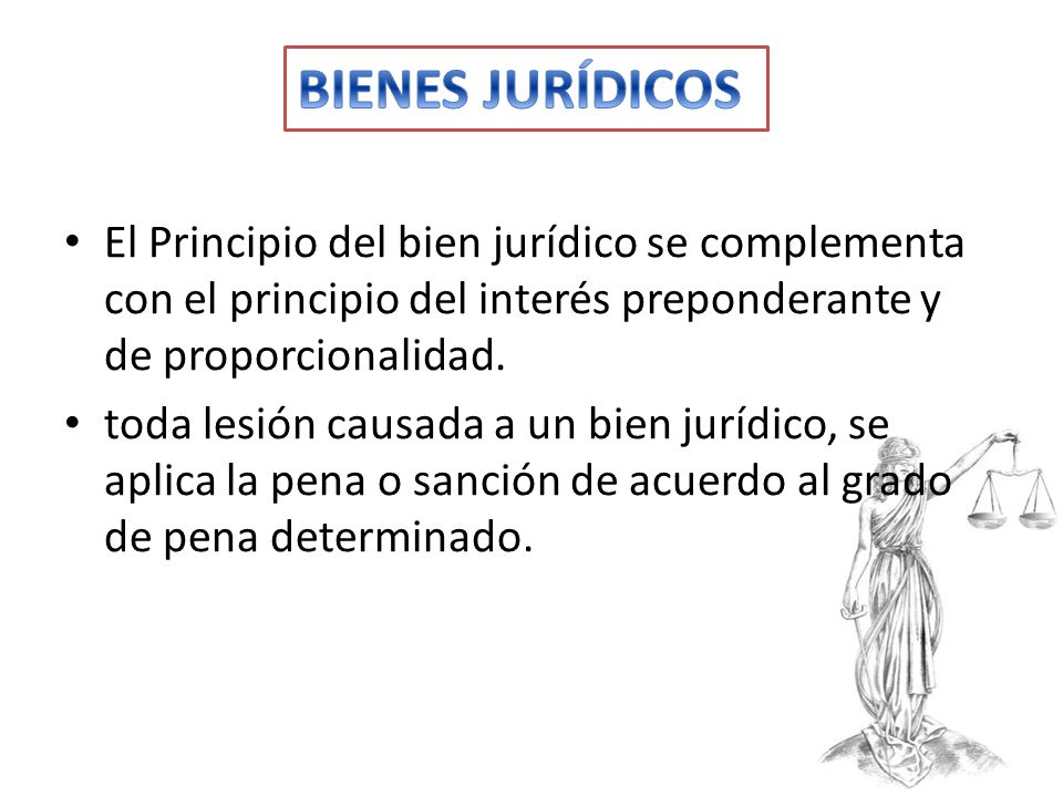 BIENES JURÍDICOS El Principio del bien jurídico se complementa con el principio del interés preponderante y de proporcionalidad.