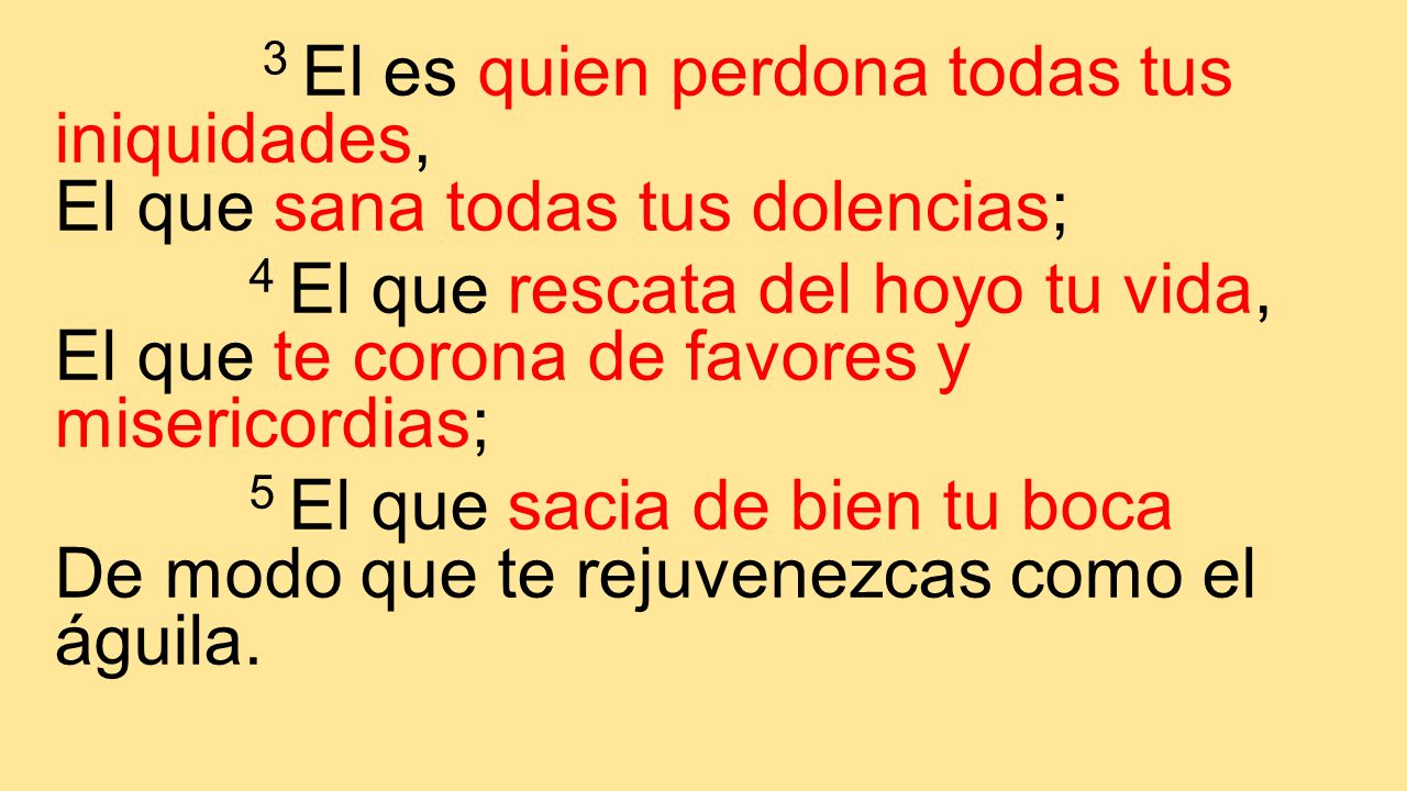 3 El es quien perdona todas tus iniquidades, El que sana todas tus dolencias;