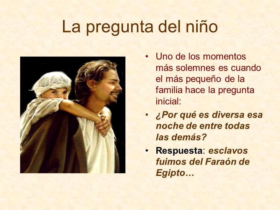 La pregunta del niño Uno de los momentos más solemnes es cuando el más pequeño de la familia hace la pregunta inicial: