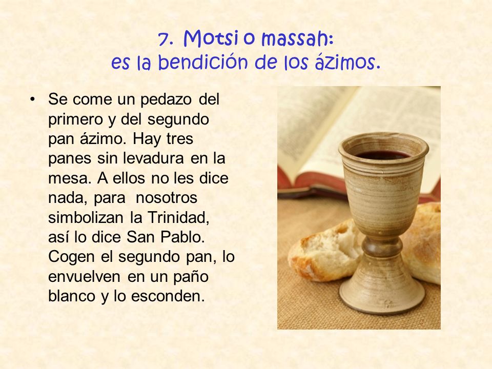 7. Motsi o massah: es la bendición de los ázimos.