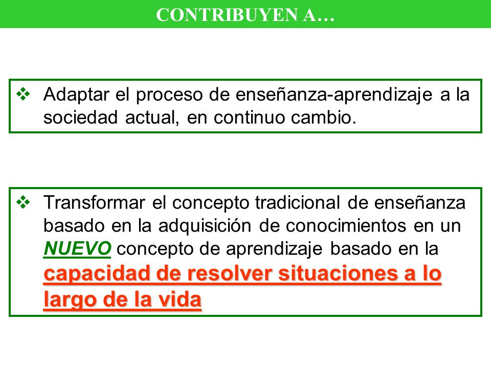 CONTRIBUYEN A… Adaptar el proceso de enseñanza-aprendizaje a la sociedad actual, en continuo cambio.