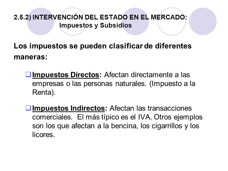 2.5.2) INTERVENCIÓN DEL ESTADO EN EL MERCADO: Impuestos y Subsidios