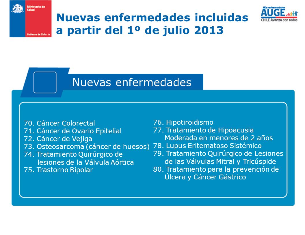 11 Nuevas enfermedades incluidas a partir del 1º de julio 2013