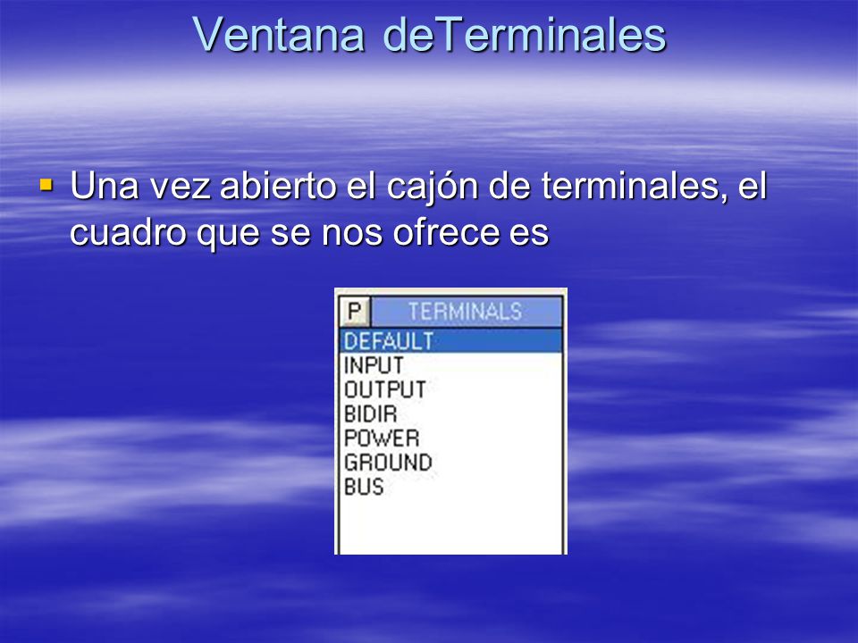 Ventana deTerminales Una vez abierto el cajón de terminales, el cuadro que se nos ofrece es