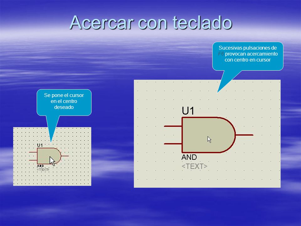 Acercar con teclado Sucesivas pulsaciones de F6 provocan acercamiento con centro en cursor.