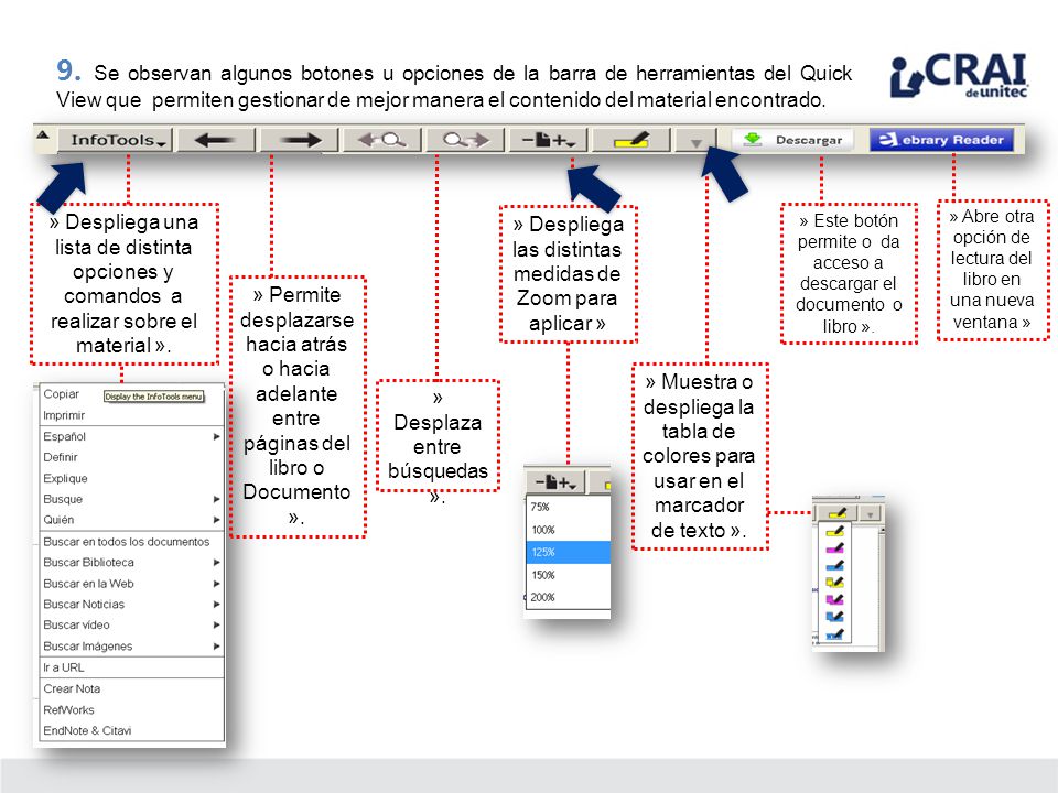 9. Se observan algunos botones u opciones de la barra de herramientas del Quick View que permiten gestionar de mejor manera el contenido del material encontrado.