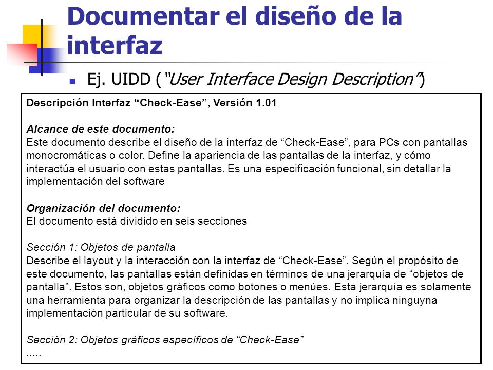 Documentar el diseño de la interfaz