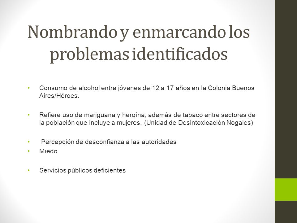 Nombrando y enmarcando los problemas identificados