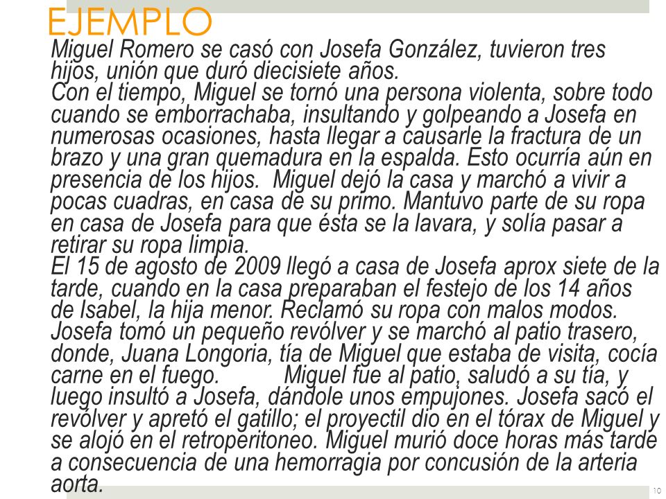 EJEMPLO Miguel Romero se casó con Josefa González, tuvieron tres hijos, unión que duró diecisiete años.