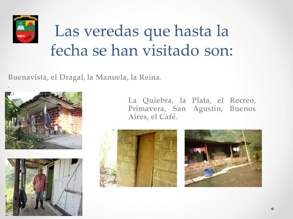 Las veredas que hasta la fecha se han visitado son: