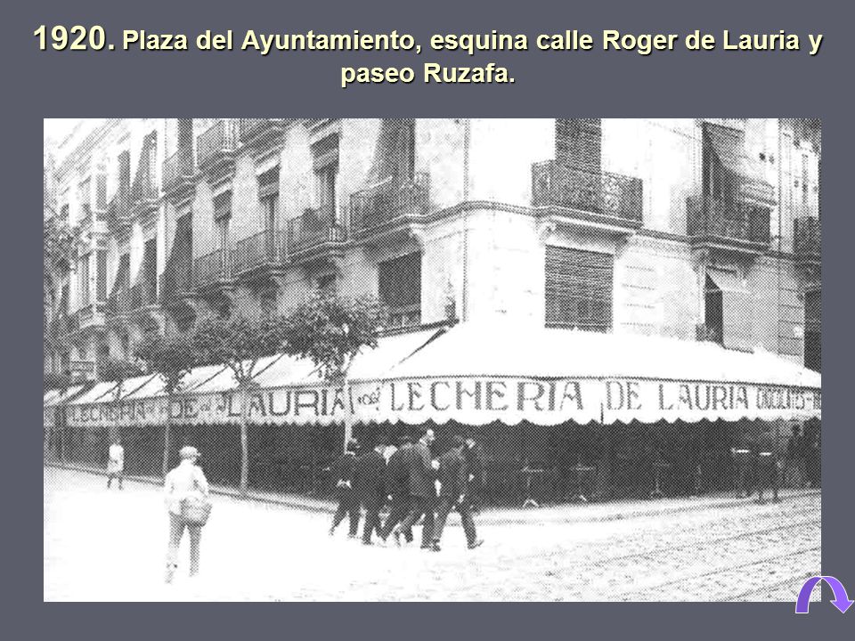 1920. Plaza del Ayuntamiento, esquina calle Roger de Lauria y paseo Ruzafa.