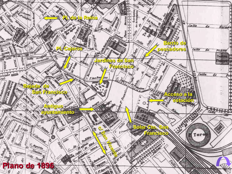Plano de 1896 Pl. de la Reina Barrio de pescadores Pl. Cajeros