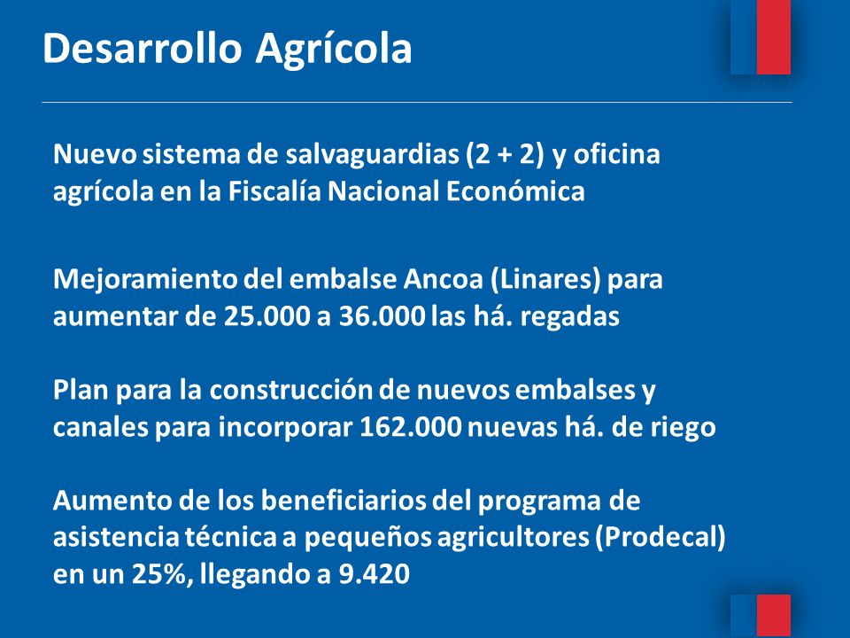 Desarrollo Agrícola Nuevo sistema de salvaguardias (2 + 2) y oficina agrícola en la Fiscalía Nacional Económica.