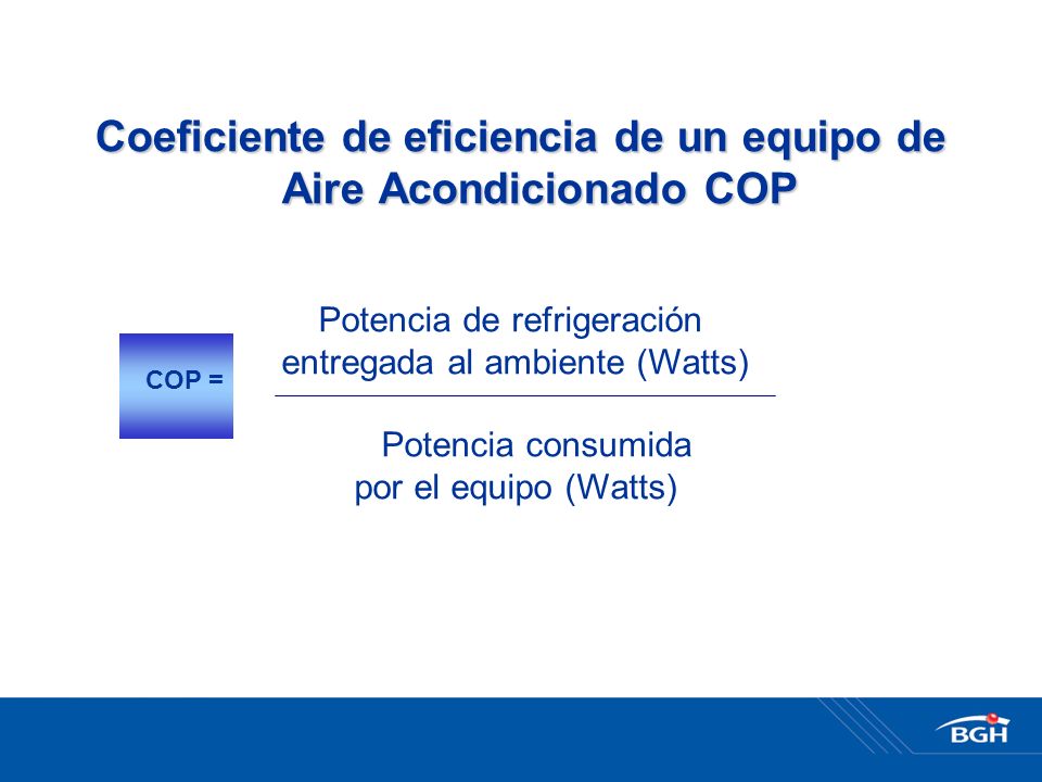 Coeficiente de eficiencia de un equipo de Aire Acondicionado COP