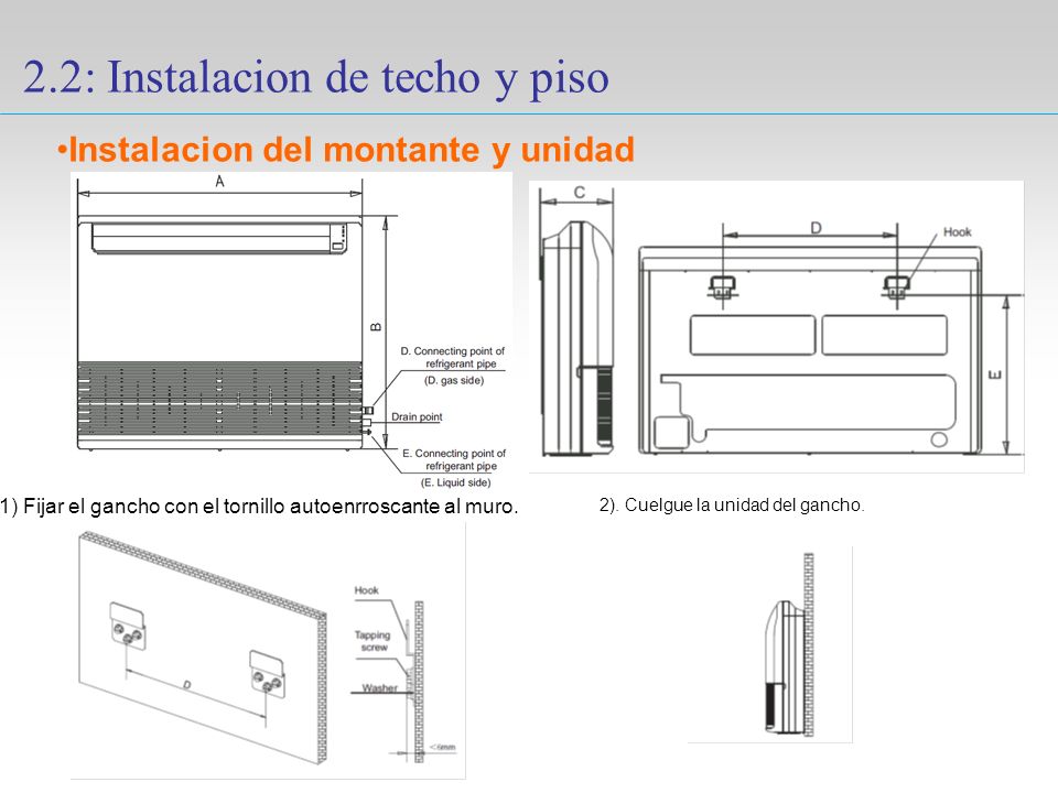 1) Fijar el gancho con el tornillo autoenrroscante al muro.