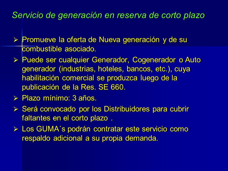 Servicio de generación en reserva de corto plazo