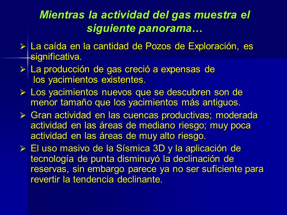 Mientras la actividad del gas muestra el siguiente panorama…