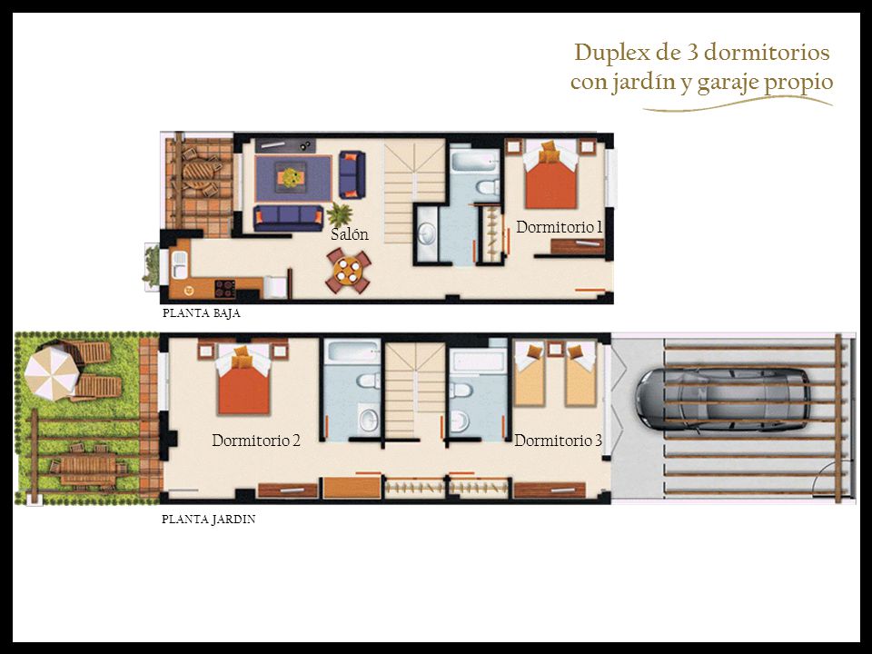 Duplex de 3 dormitorios con jardín y garaje propio