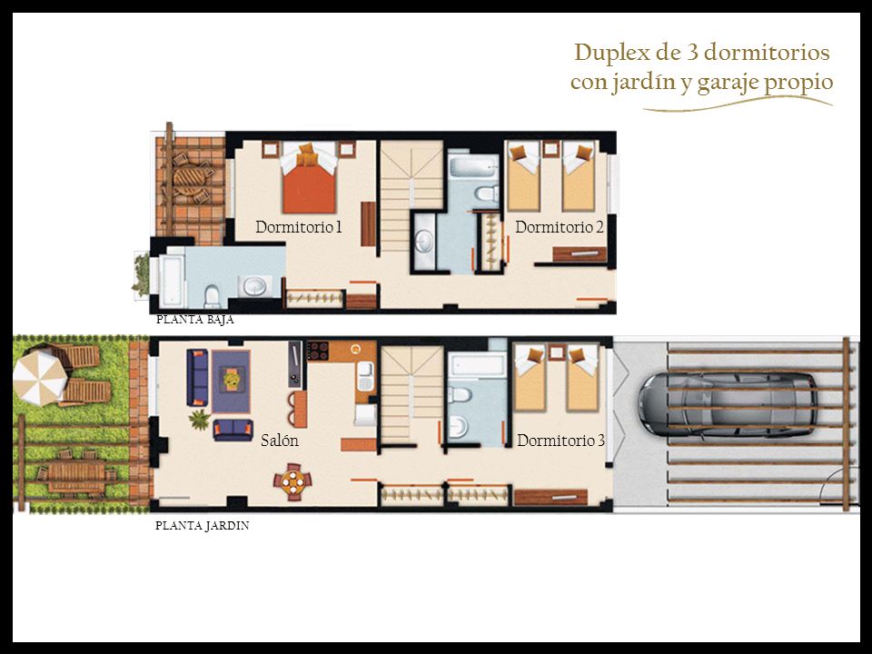 Duplex de 3 dormitorios con jardín y garaje propio
