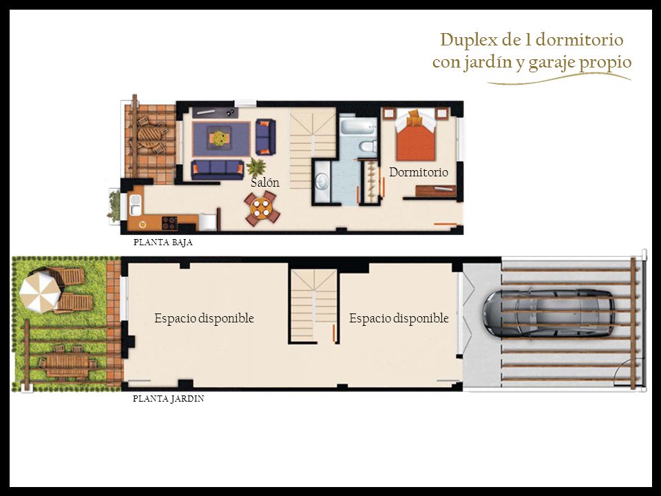 Duplex de 1 dormitorio con jardín y garaje propio