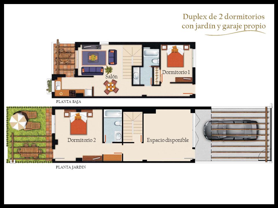 Duplex de 2 dormitorios con jardín y garaje propio