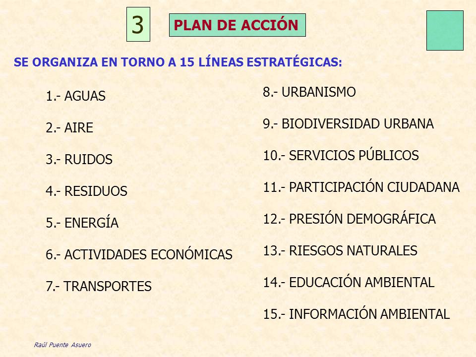 3 PLAN DE ACCIÓN 8.- URBANISMO 1.- AGUAS 9.- BIODIVERSIDAD URBANA
