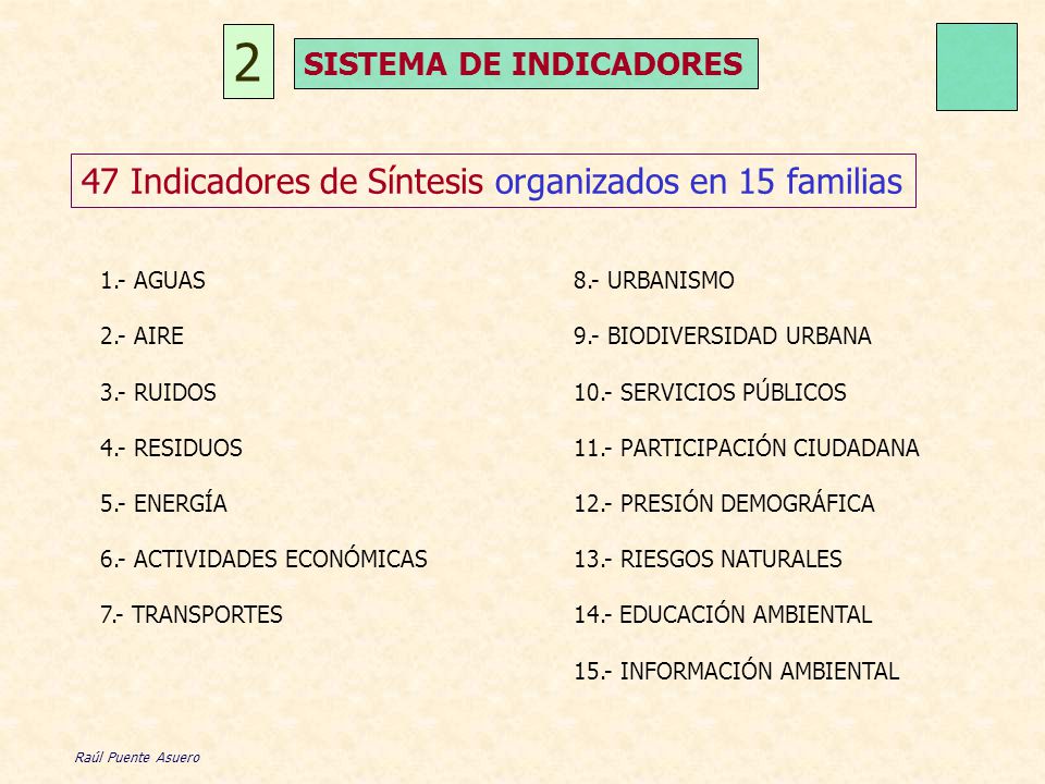 2 47 Indicadores de Síntesis organizados en 15 familias