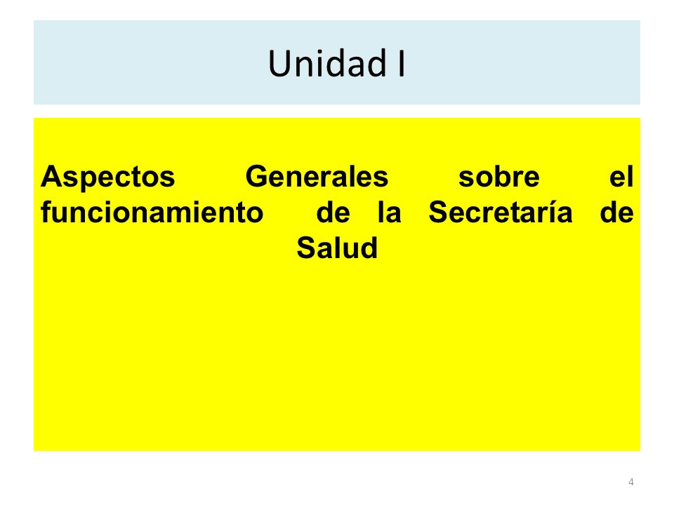 Unidad I Aspectos Generales sobre el funcionamiento de la Secretaría de Salud
